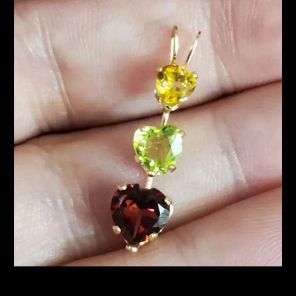 Solid 10k yellow gold genuine gemstone pendant! Garnet, peridot, citrine for a t - Picture 2 of 8